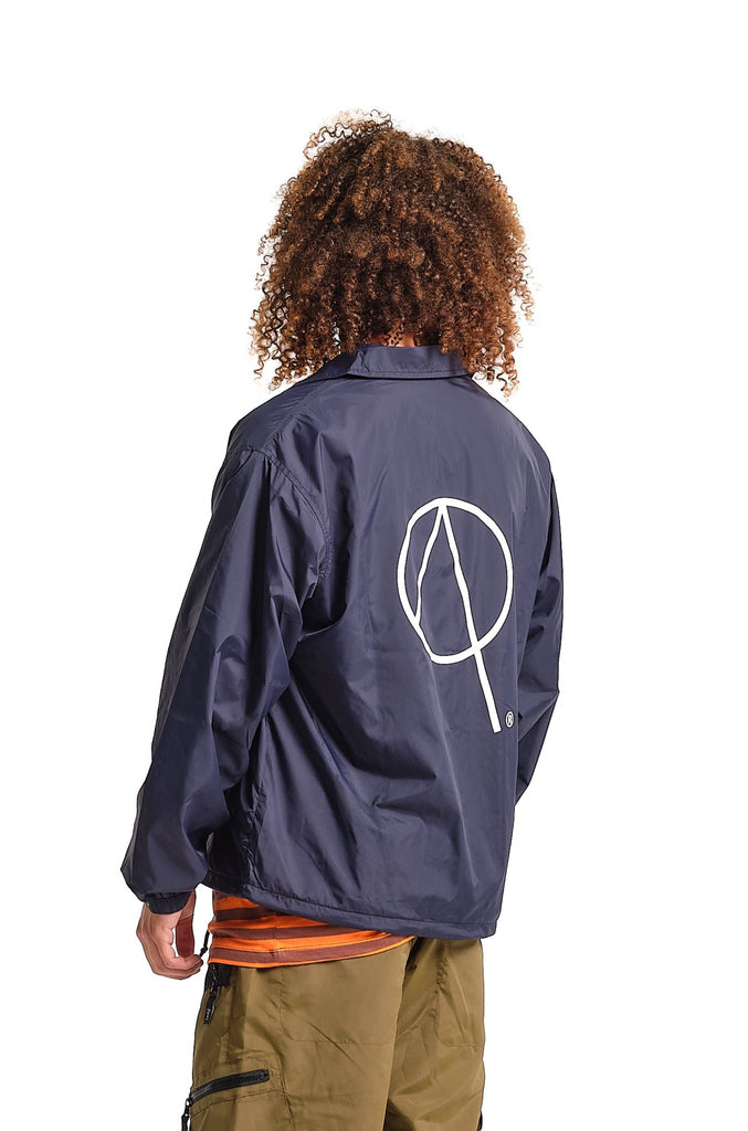 Rewind back print coach jacket in navy