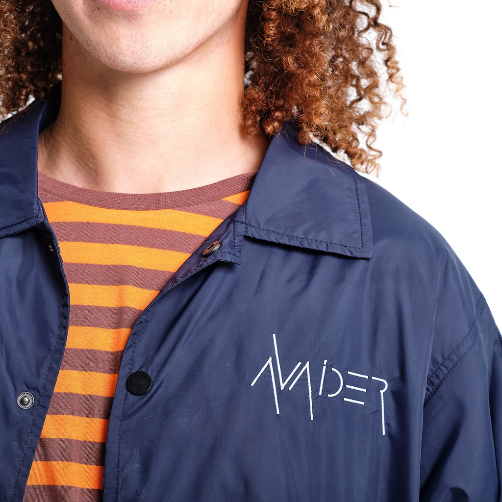 Rewind back print coach jacket in navy