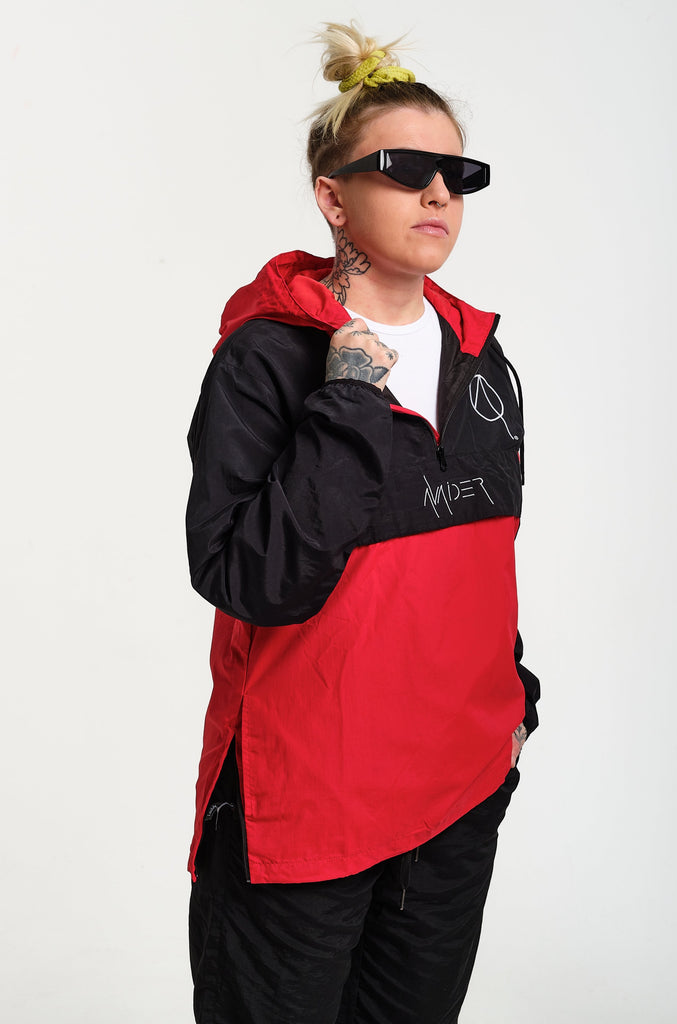 Eject half-zip jacket in red and black