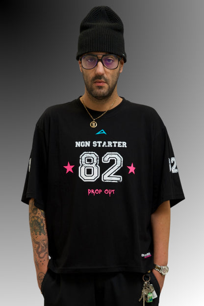 Drop Out Box Fit Unisex T Shirt In Black White And Pink