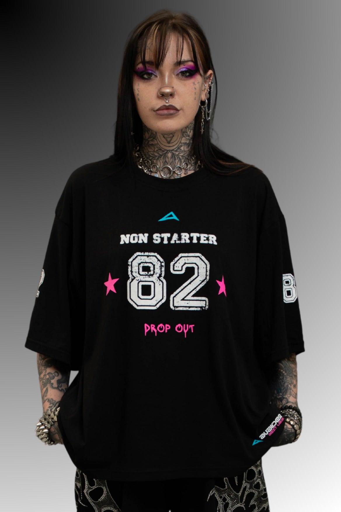Drop Out Box Fit Unisex T Shirt In Black White And Pink