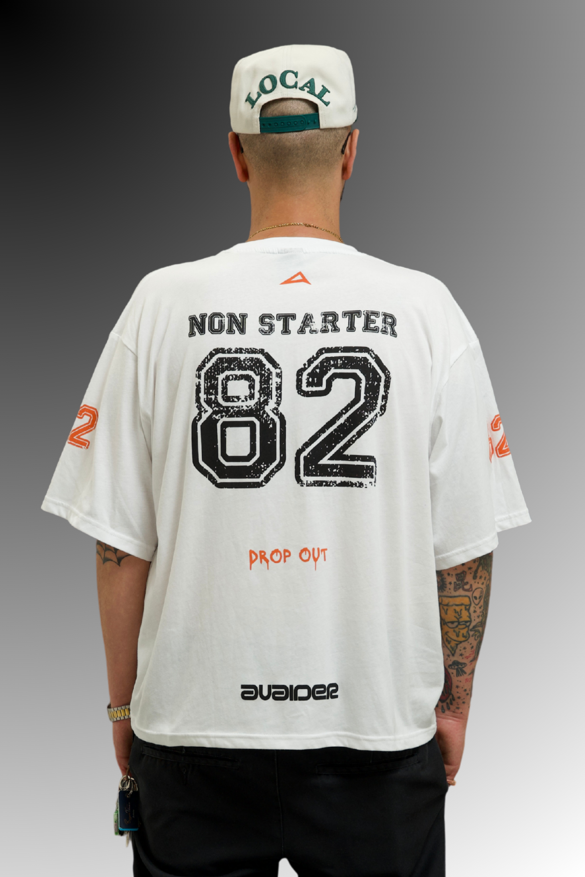 Drop Out Box Fit Unisex T Shirt In White Black And Orange