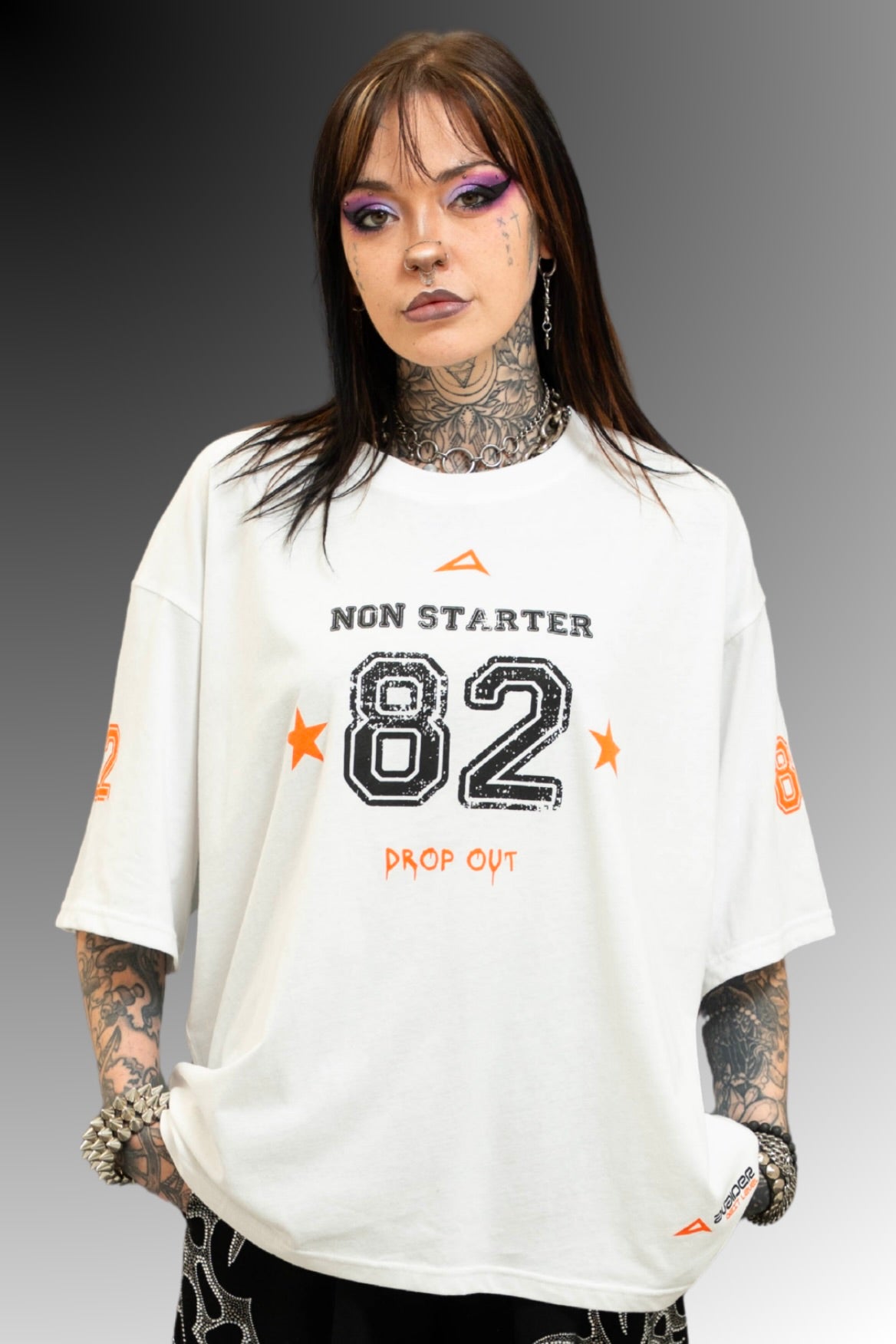 Drop Out Box Fit Unisex T Shirt In White Black And Orange