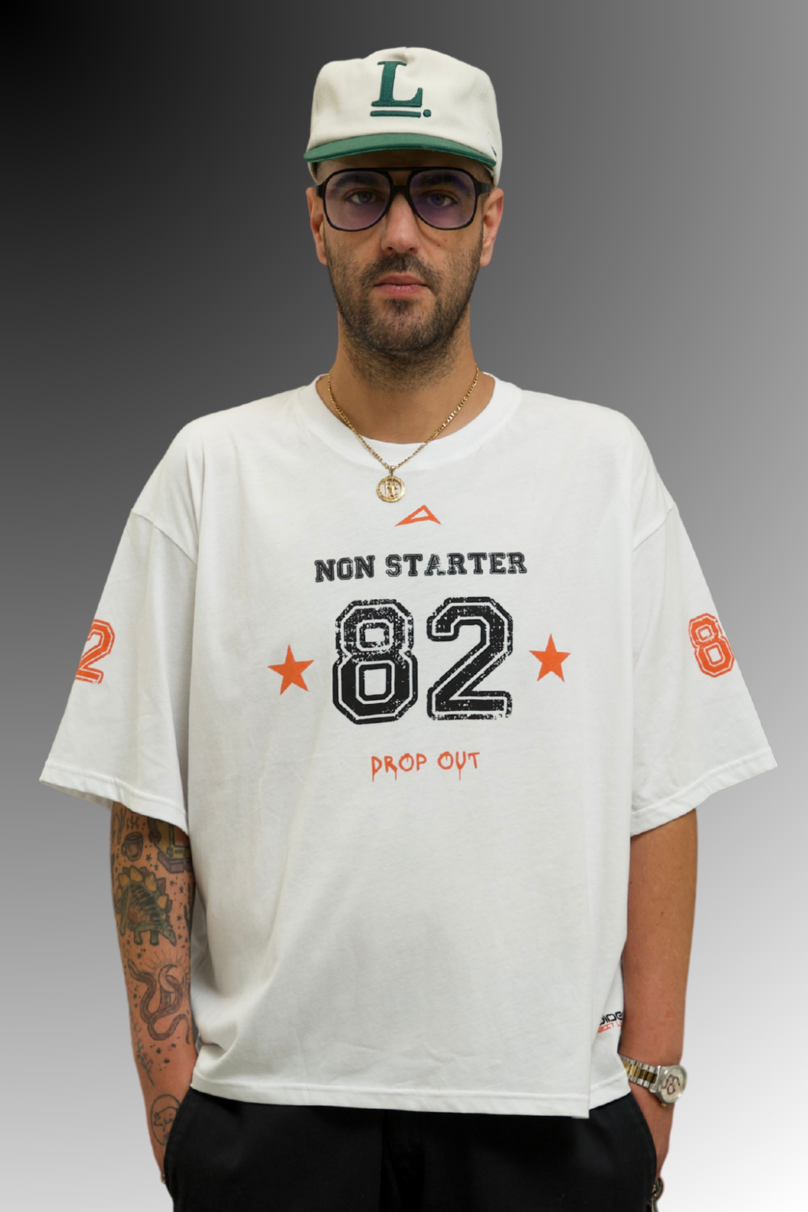 Drop Out Box Fit Unisex T Shirt In White Black And Orange