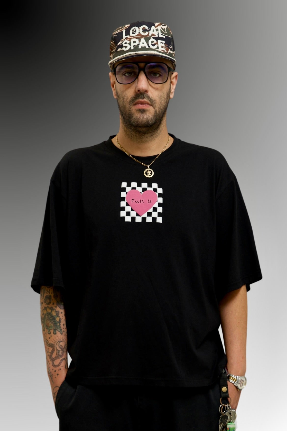 Love Fool Box Fit Unisex T Shirt In Black Pink And Green