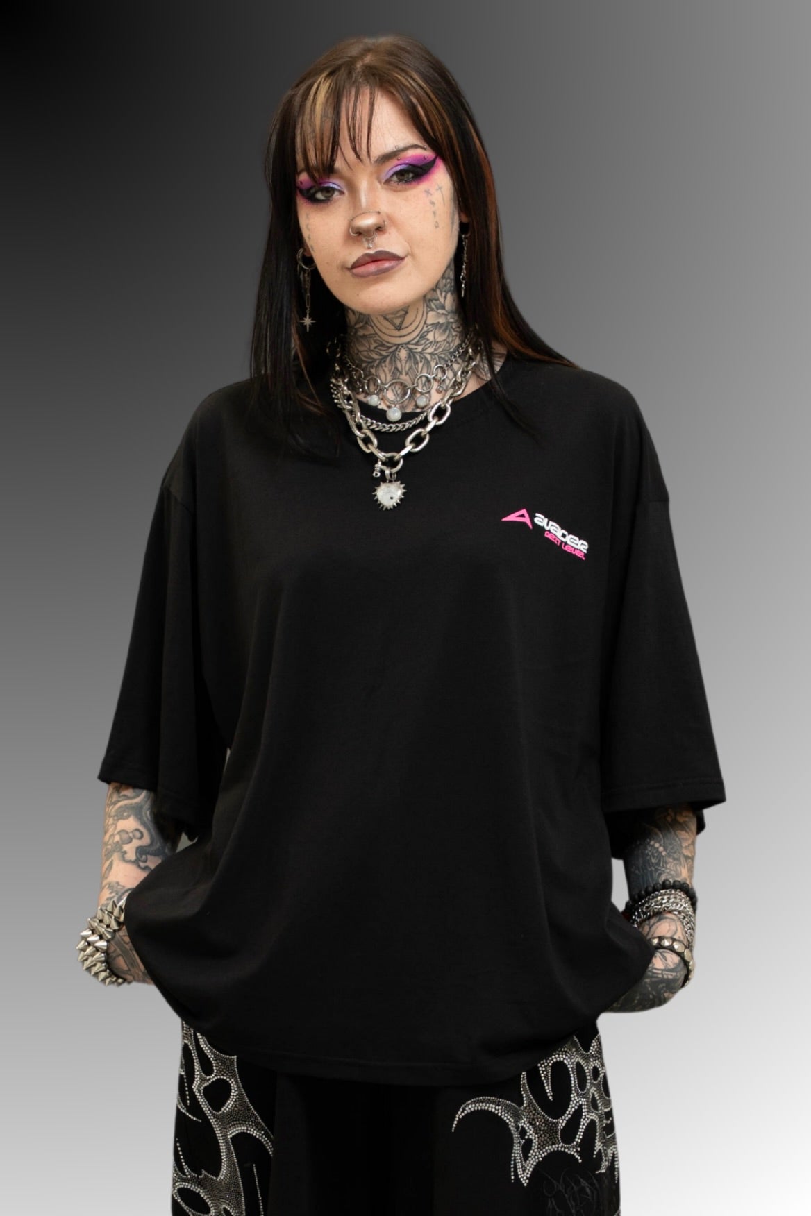 Next Level Box Fit Unisex T Shirt In Black Pink And White