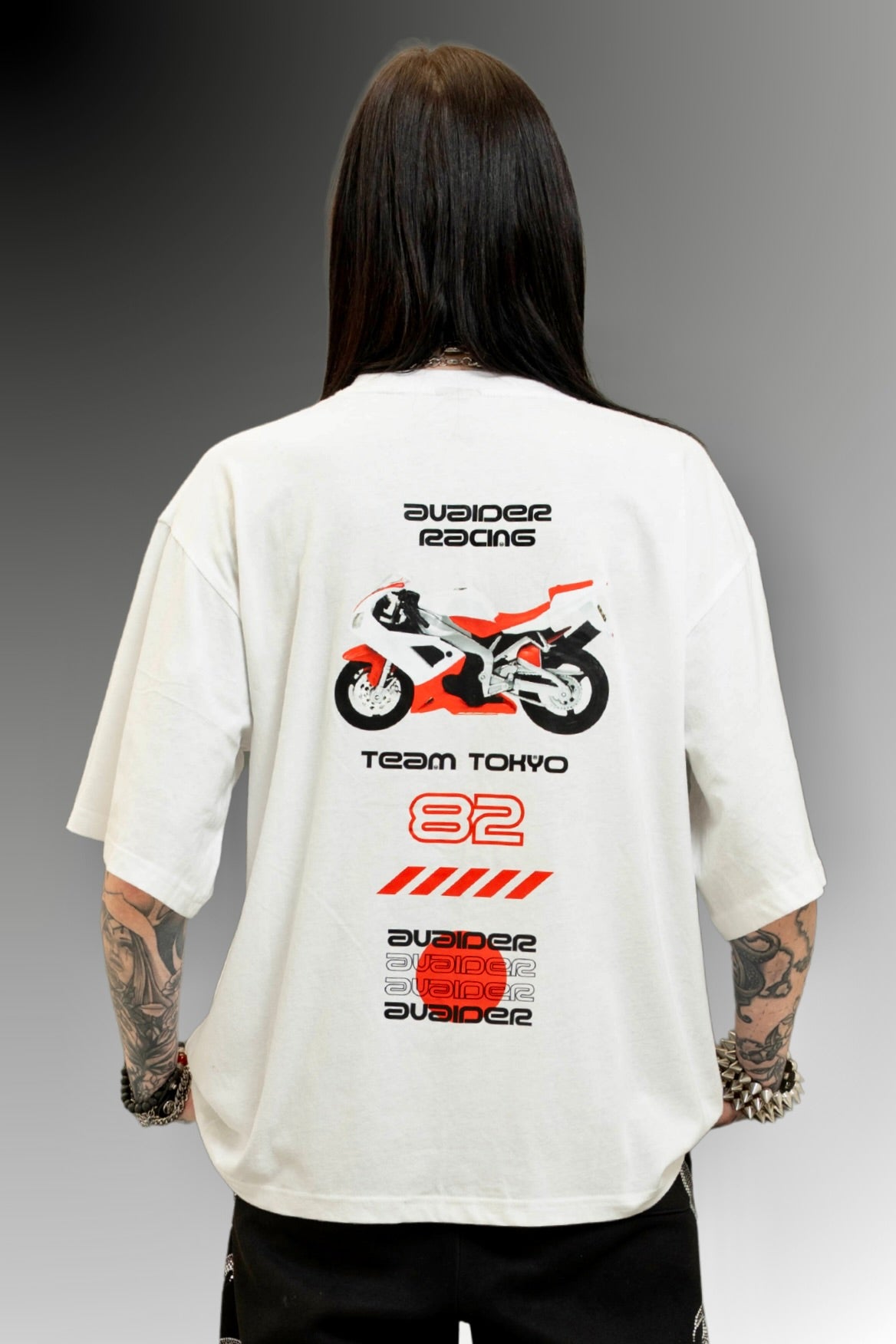 Racing Box Fit Unisex T Shirt In White Black And Red