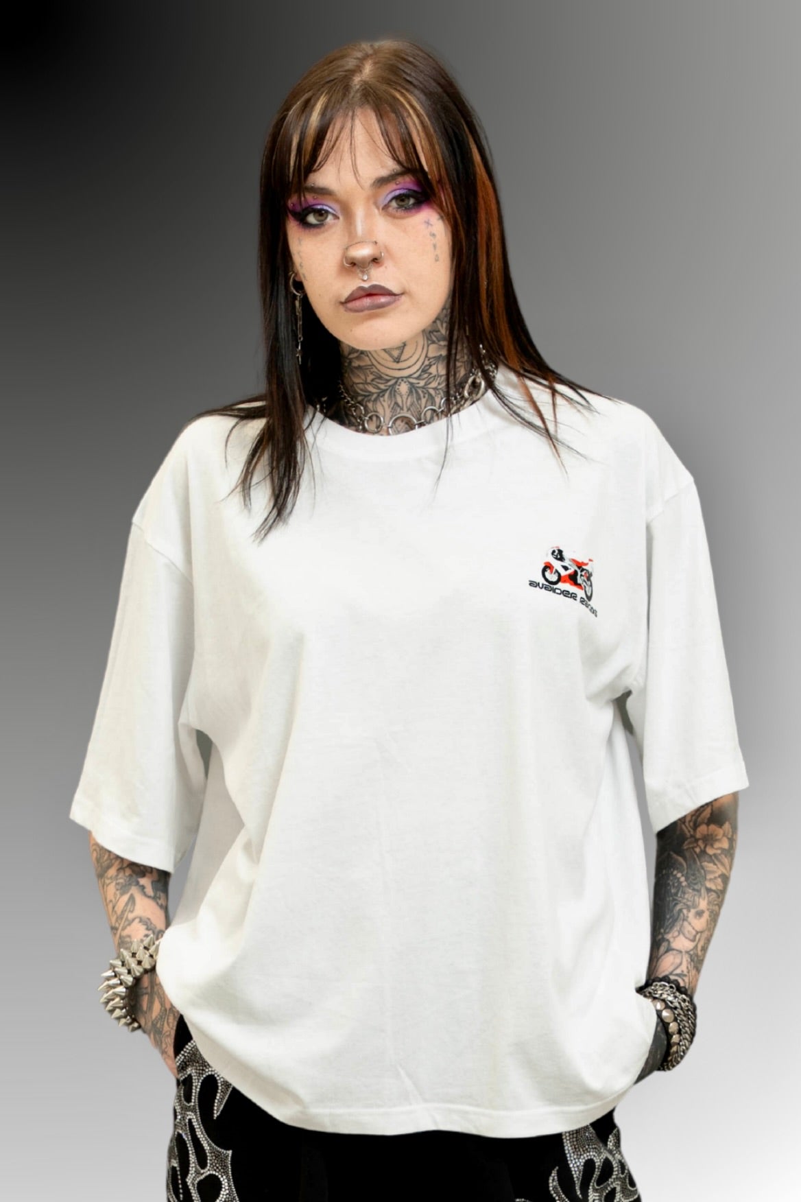 Racing Box Fit Unisex T Shirt In White Black And Red