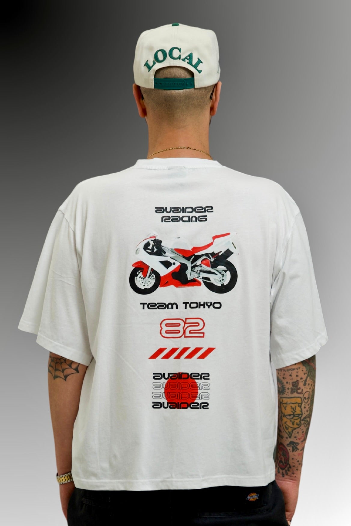 Racing Box Fit Unisex T Shirt In White Black And Red