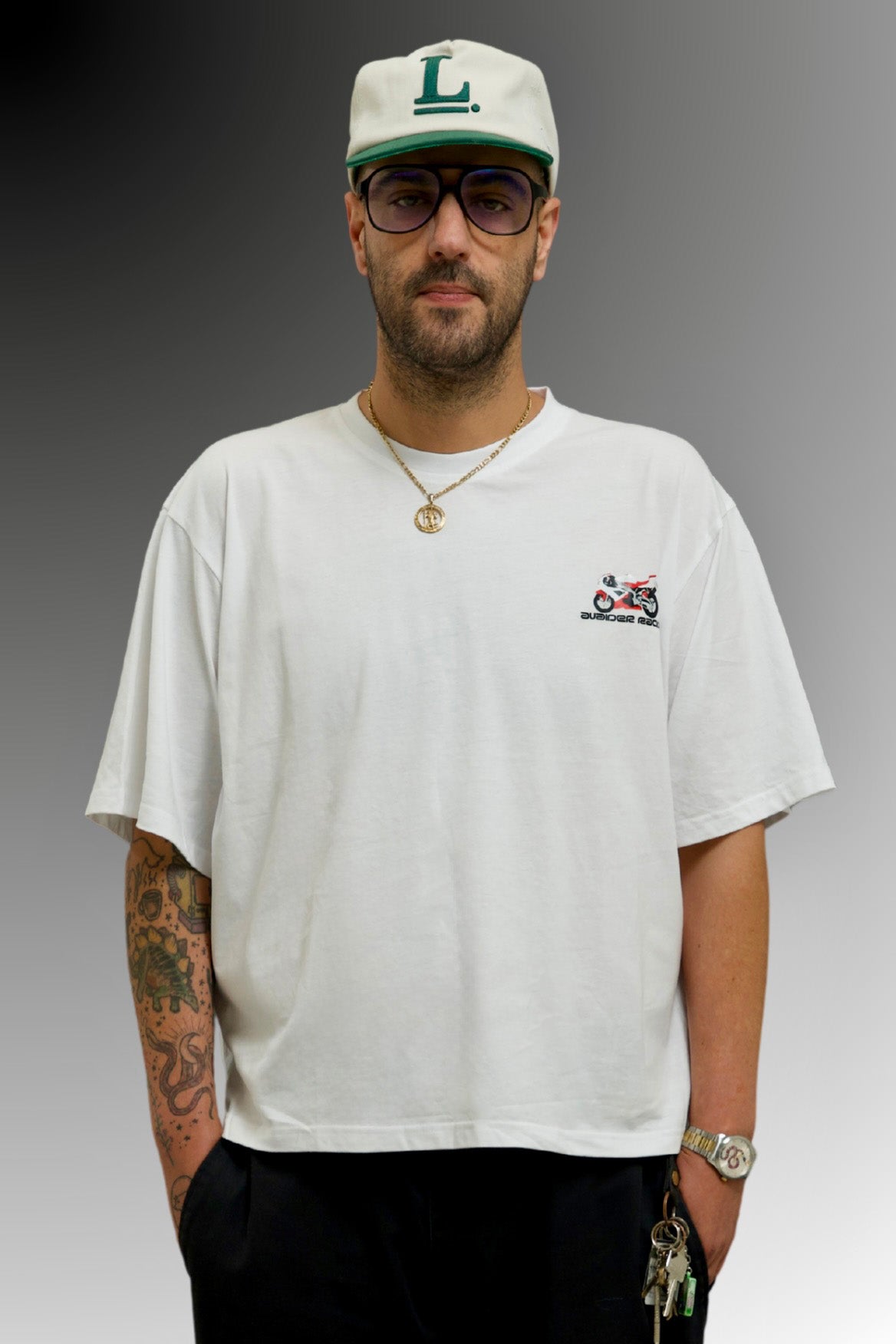 Racing Box Fit Unisex T Shirt In White Black And Red