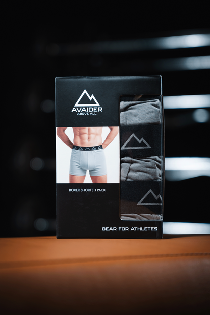 ESSENTIAL 3 PACK BOXER SHORTS IN GREY