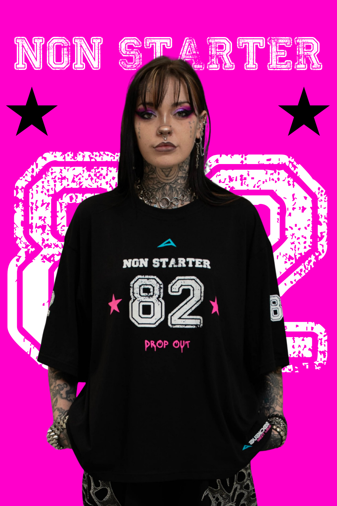 Drop Out Box Fit Unisex T Shirt In Black White And Pink