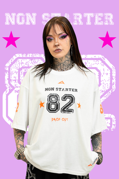 Drop Out Box Fit Unisex T Shirt In White Black And Orange