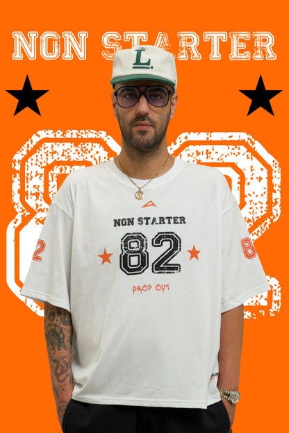 Drop Out Box Fit Unisex T Shirt In White Black And Orange