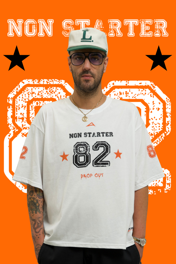 Drop Out Box Fit Unisex T Shirt In White Black And Orange