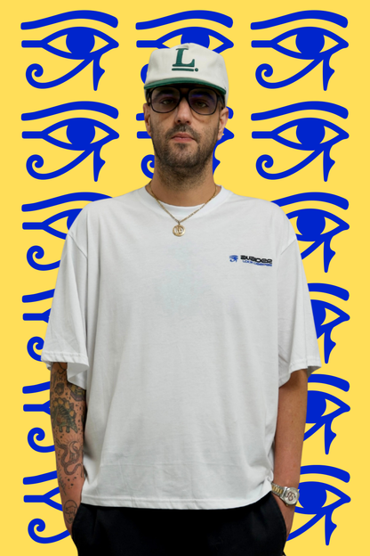 Look Deeper Box Fit Unisex T Shirt In White Blue And Black