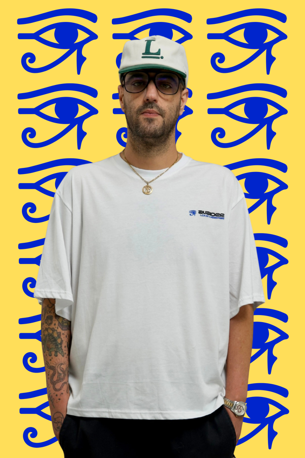 Look Deeper Box Fit Unisex T Shirt In White Blue And Black