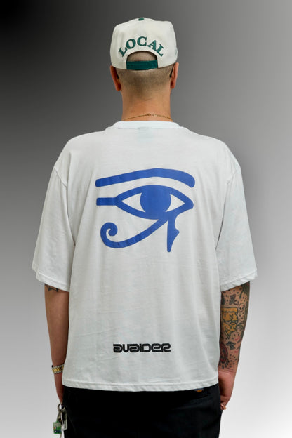 Look Deeper Box Fit Unisex T Shirt In White Blue And Black