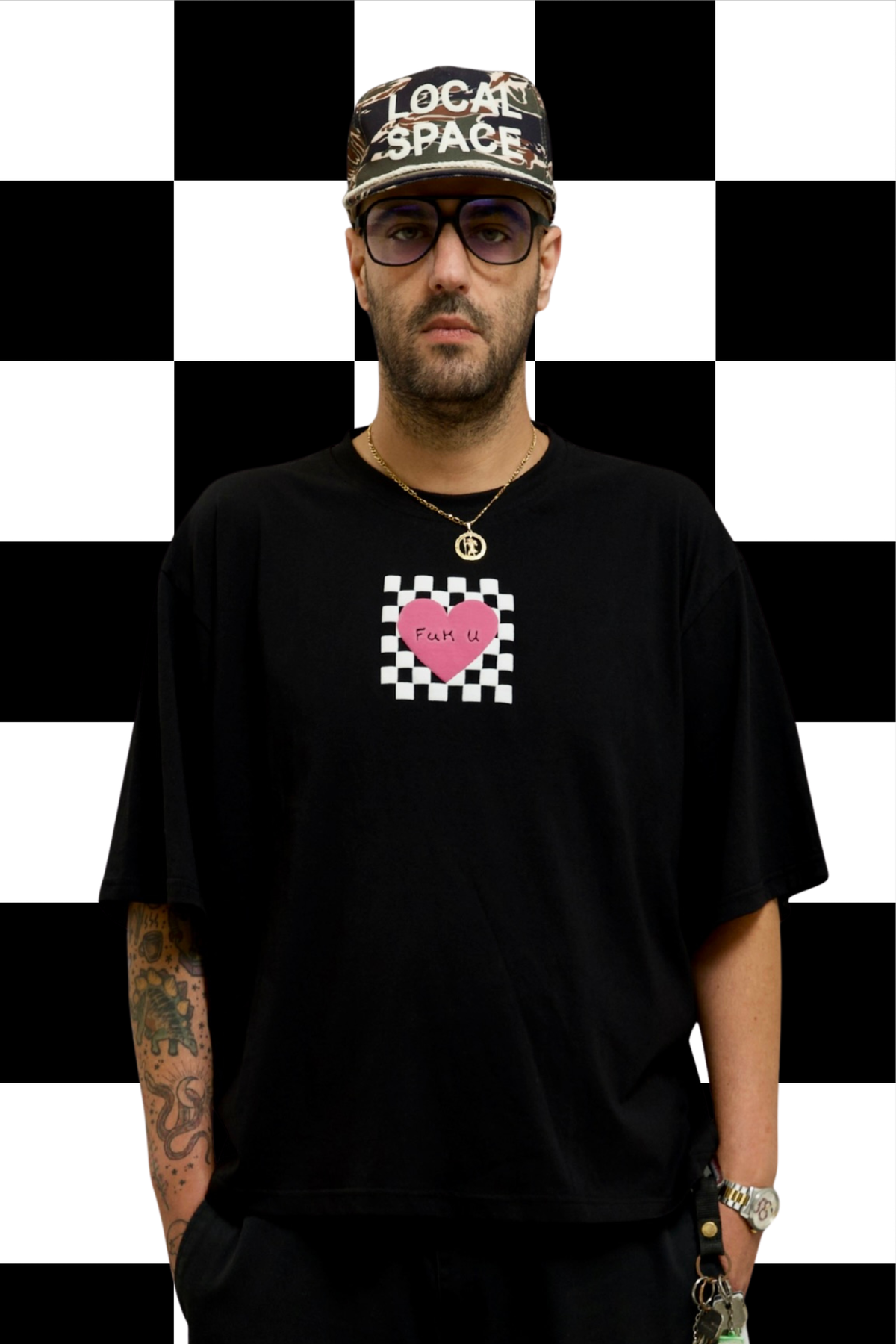 Love Fool Box Fit Unisex T Shirt In Black Pink And Green