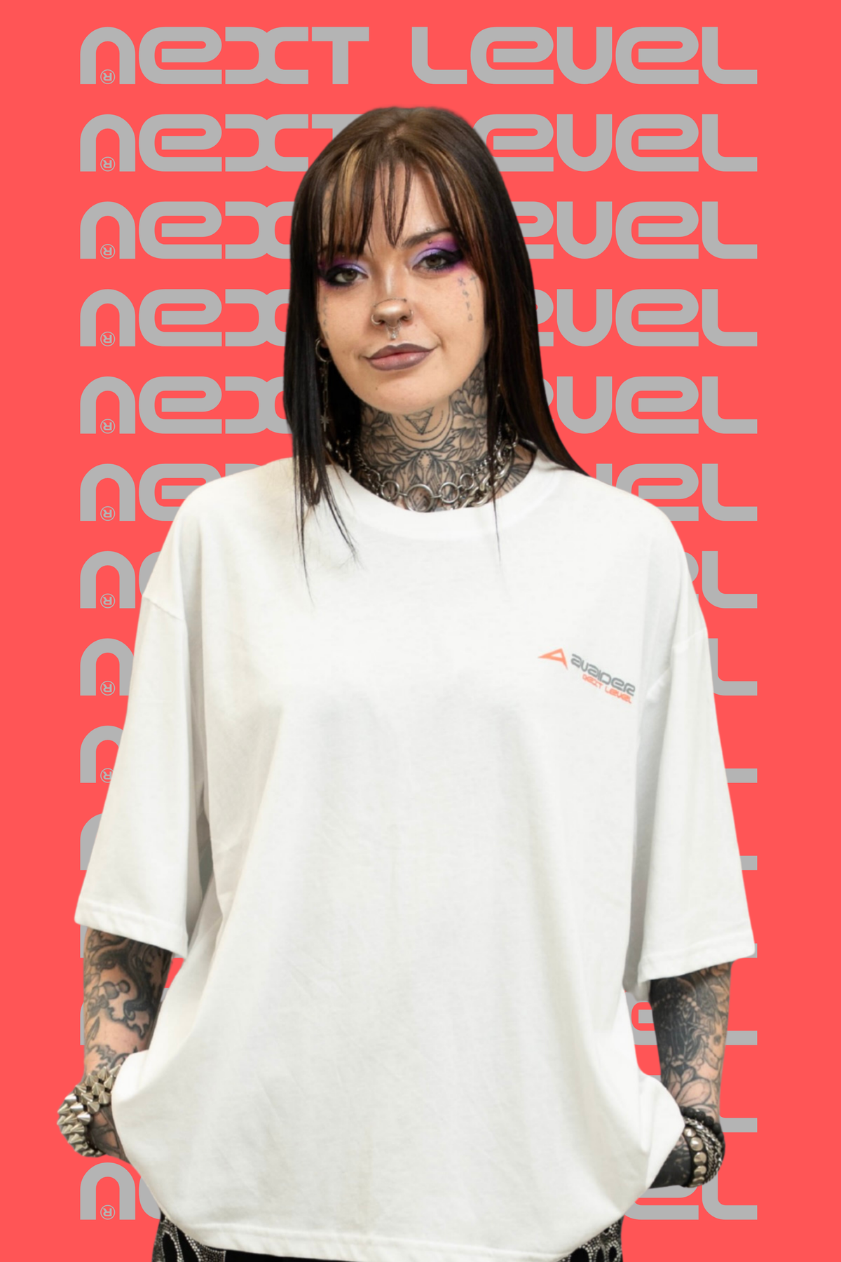 Next Level Box Fit Unisex T Shirt In White Peach And Grey