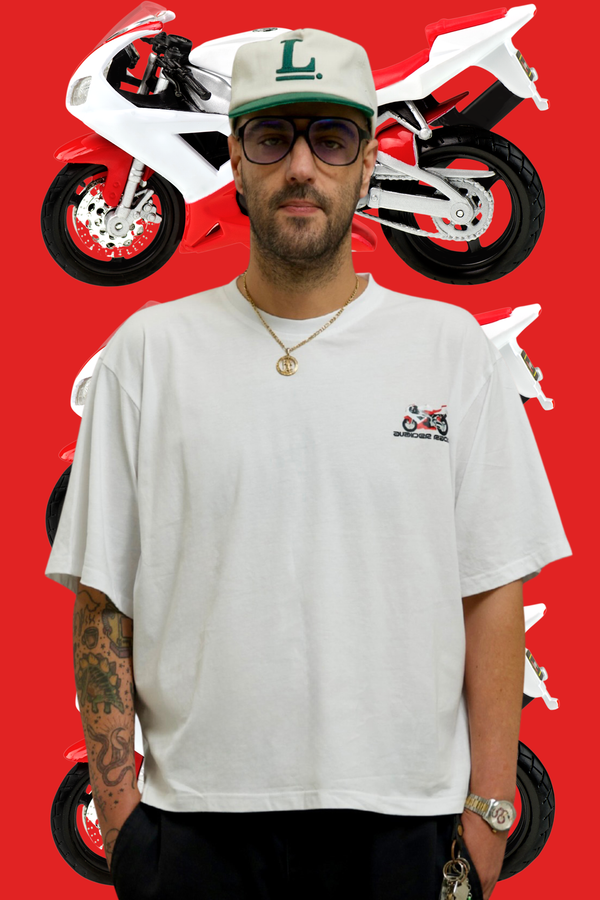 Racing Box Fit Unisex T Shirt In White Black And Red