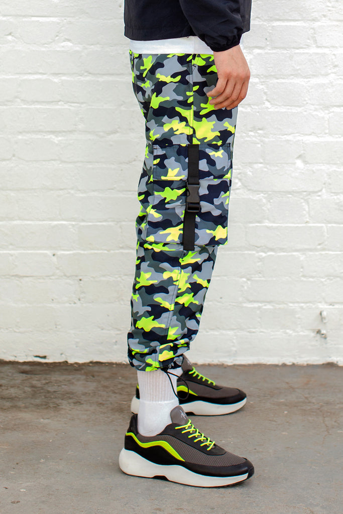 Ravage oversized utility combat trouser in neon green camo