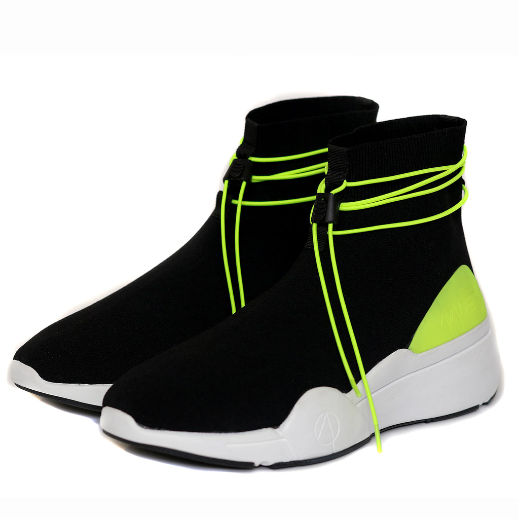 Ellipsis sock trainer in black, neon green and white
