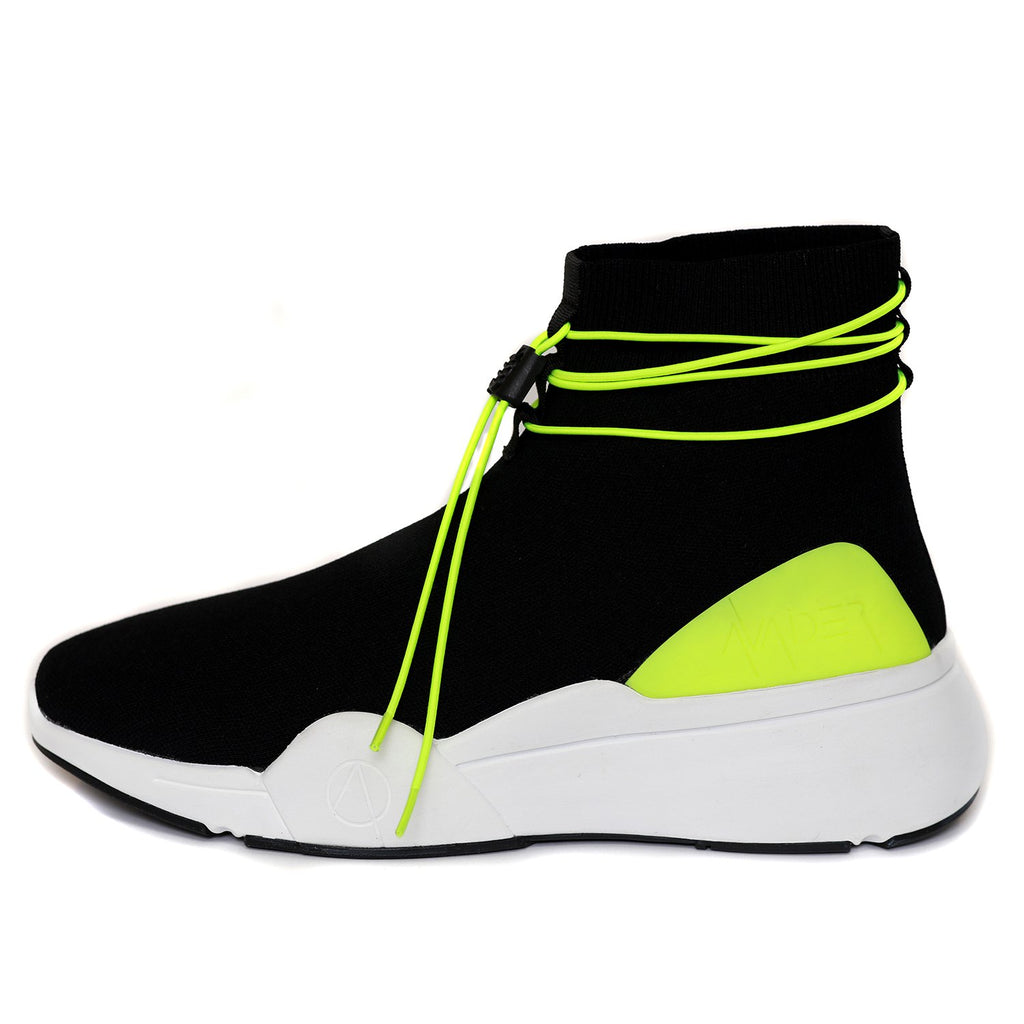Ellipsis sock trainer in black, neon green and white