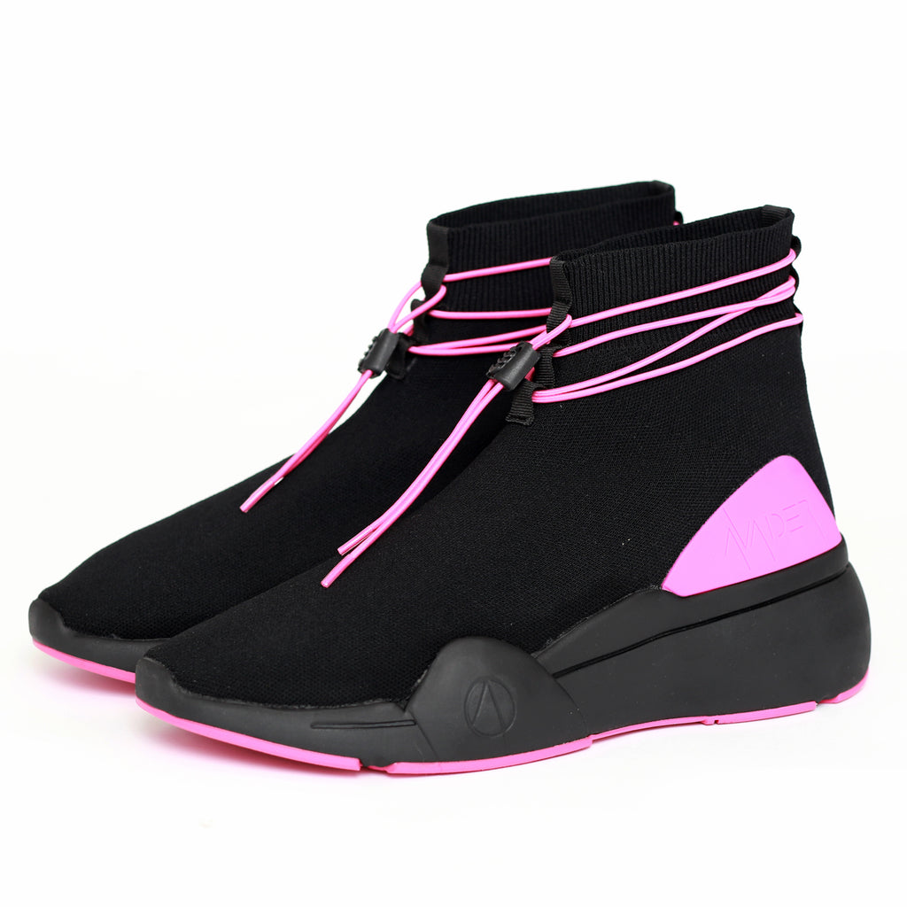 Avaider Mens Streetwear Ellipsis Black Pink Sock Trainer Angle