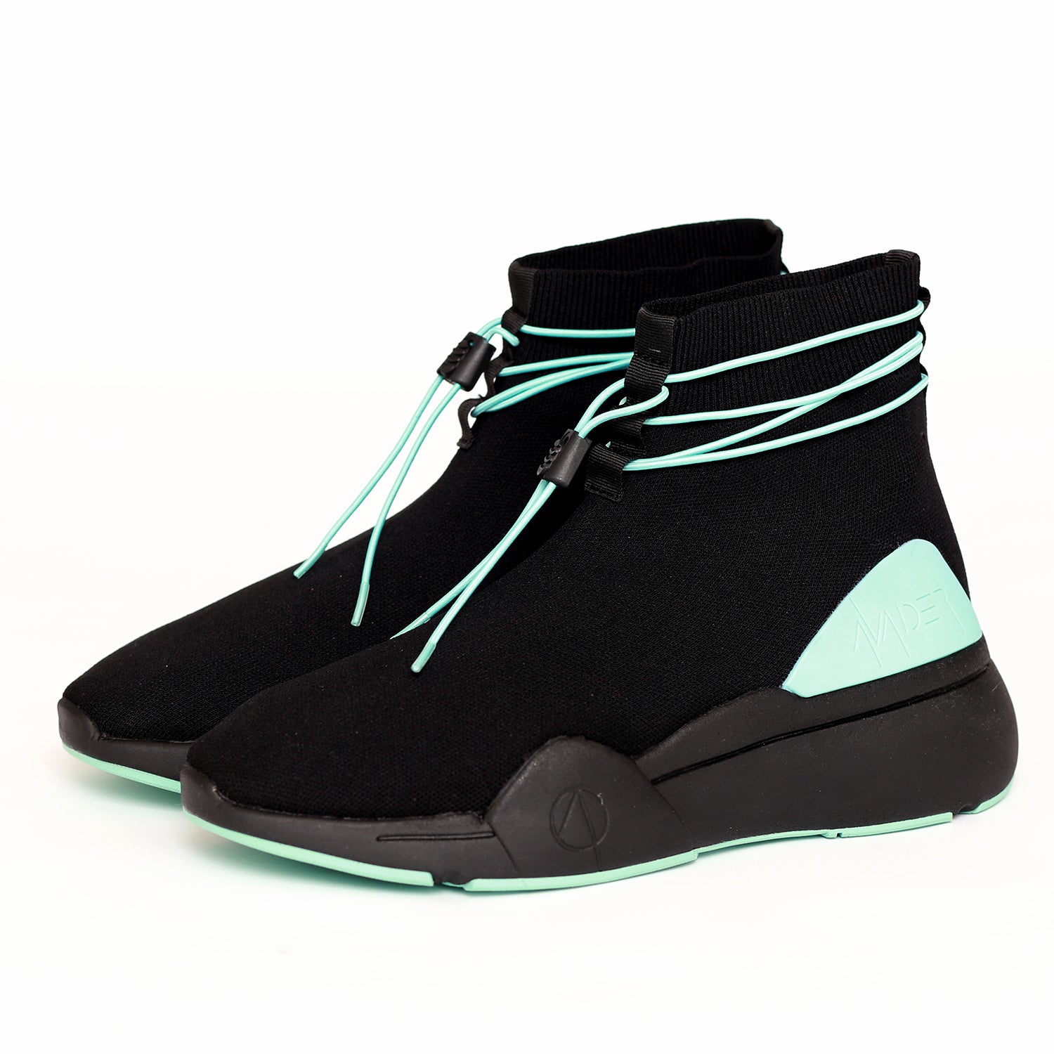 Avaider Mens Streetwear Ellipsis Black Teal Sock Trainer Angle