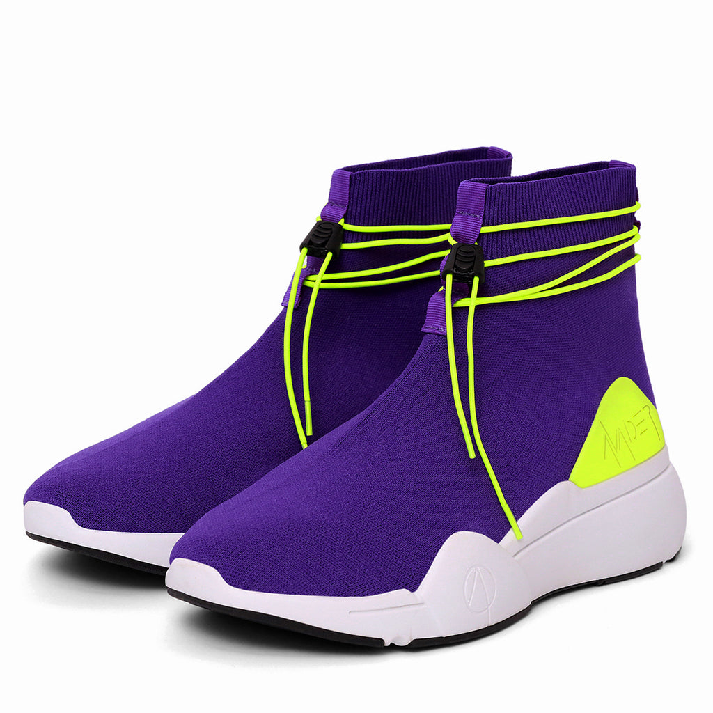 Ellipsis sock trainer in purple, neon green and white