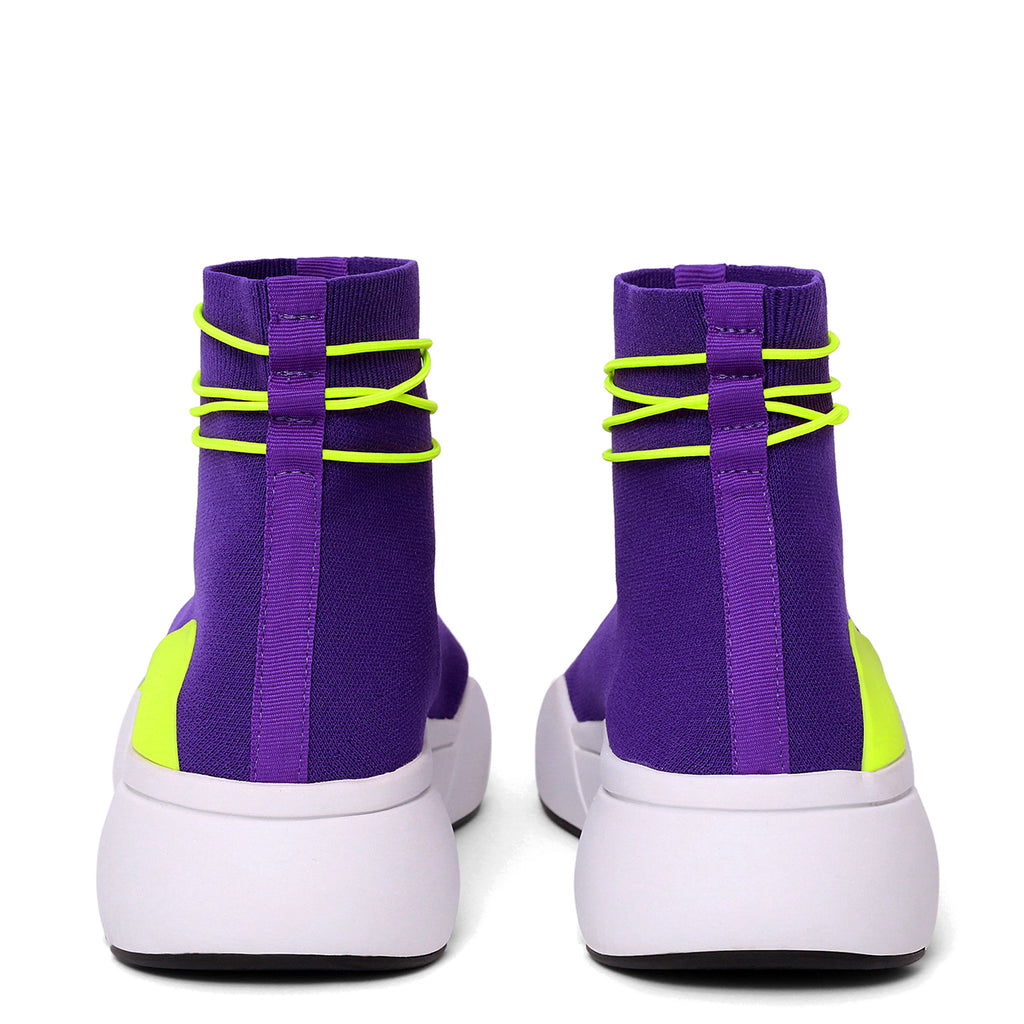 Ellipsis sock trainer in purple, neon green and white