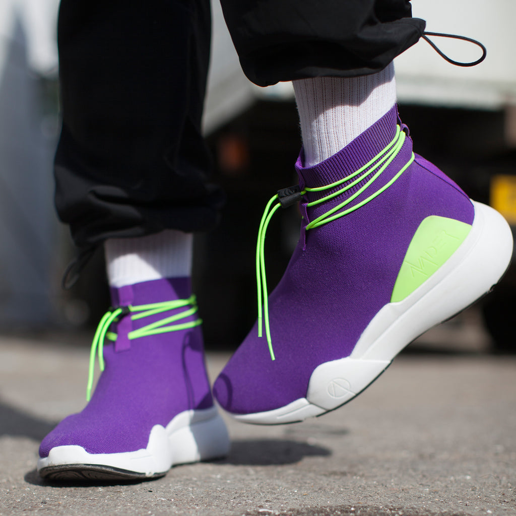 Ellipsis sock trainer in purple, neon green and white
