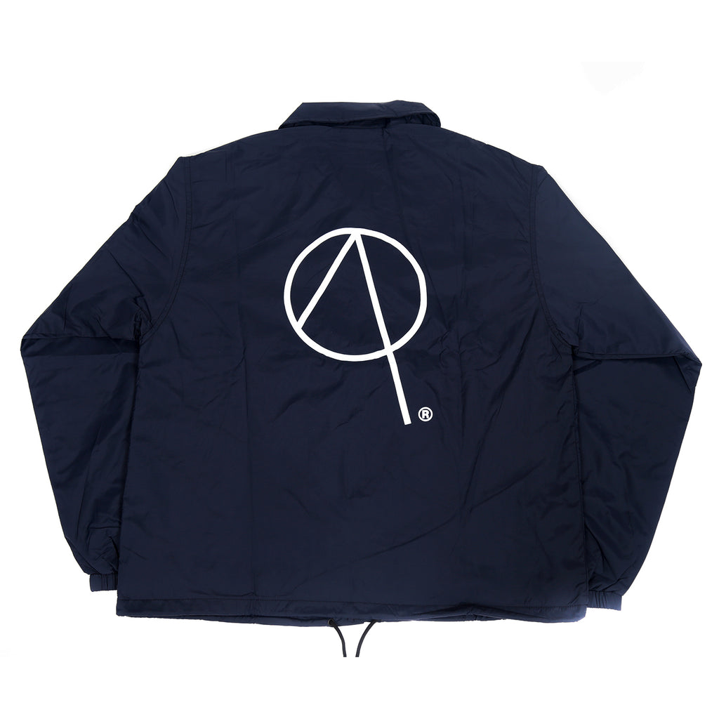 Rewind back print coach jacket in navy